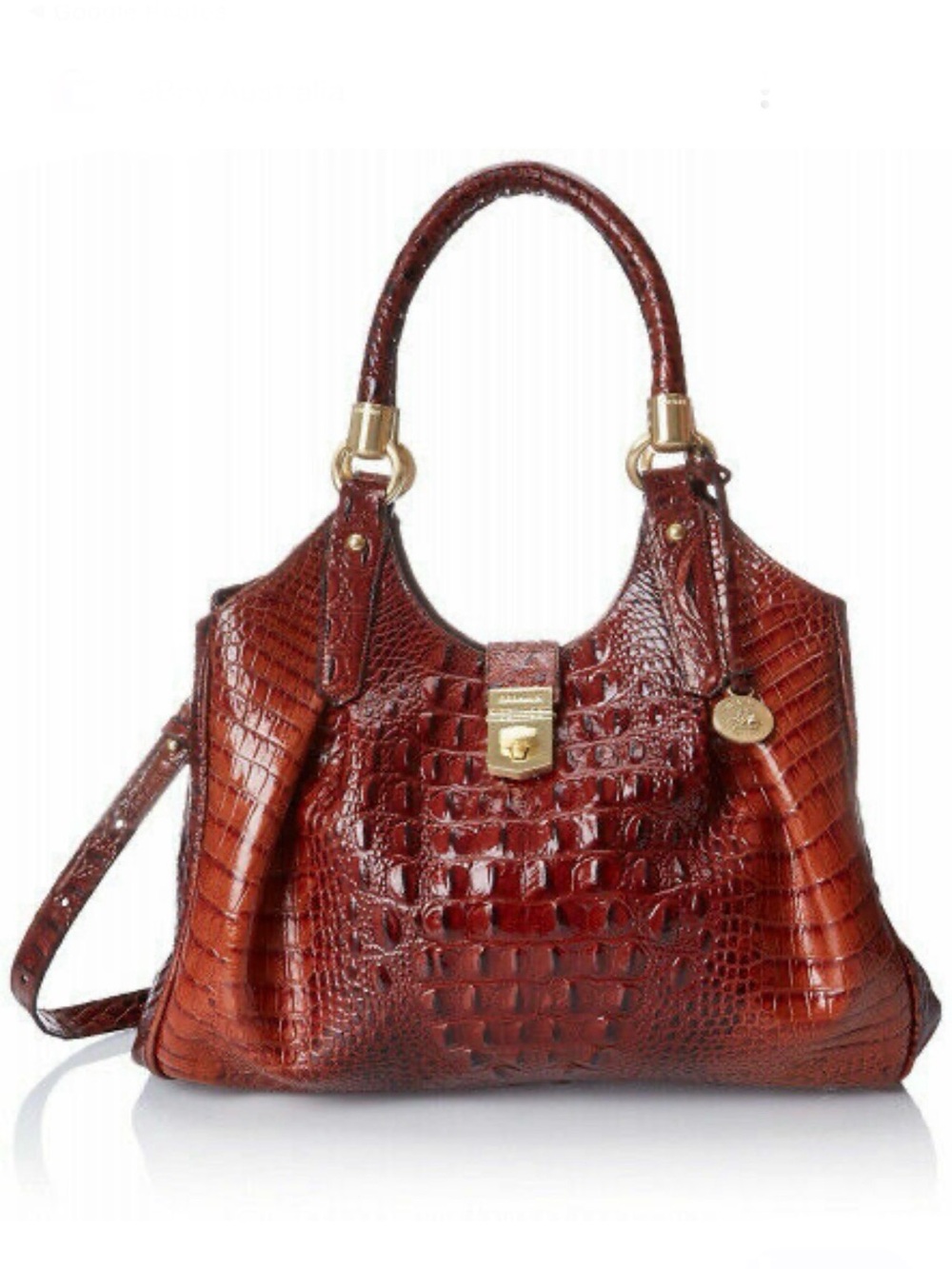 BRAHMIN Celia Pecan Satchel Croc Embossed Structured Leather Shoulder Bag
